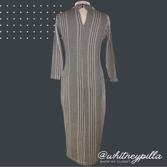 3/$20 ASOS Bodycon Dress Long Sleeve High Neck cutout Grey Chevron Stripe size 6 - Picture 3 of 8